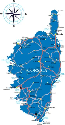 Carte de la Corse avec ses principales villes et routes