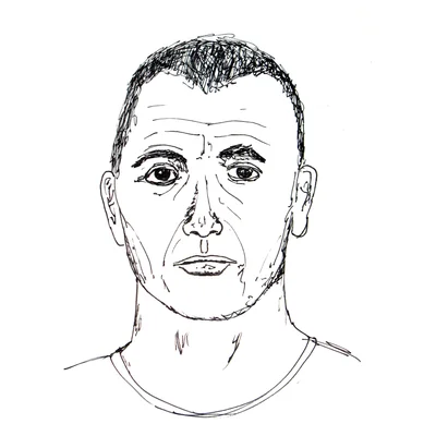 Portrait dessiné d'Yvan Colonna, d'après une photographie prise après son arrestation.
