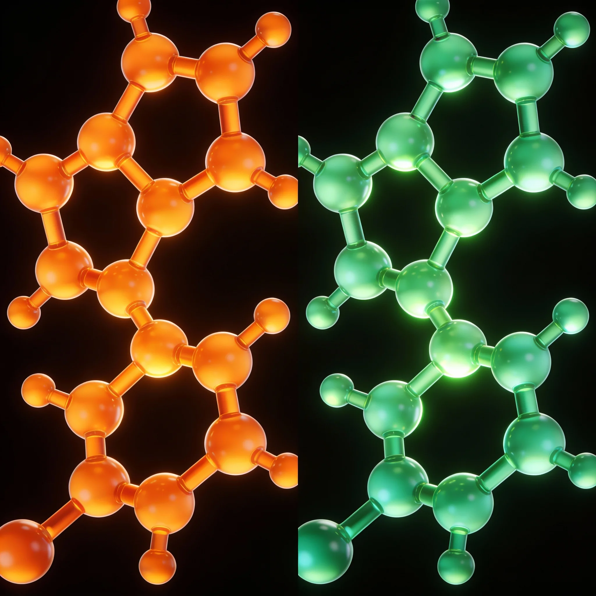 3D comparison of D-limonene and L-limonene enantiomers.