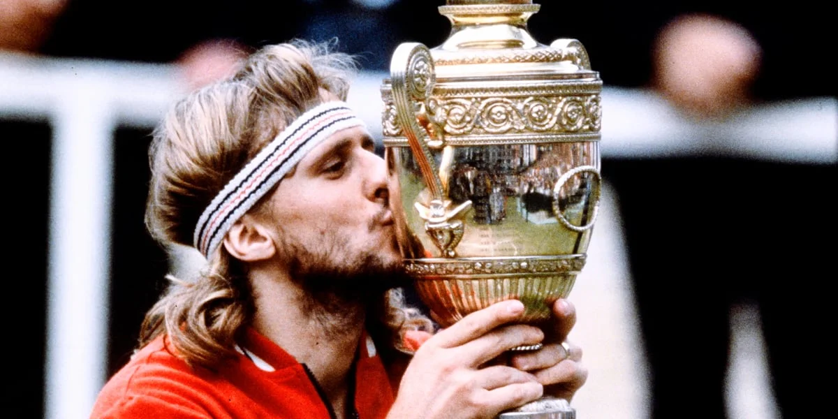 Tennis player celebrating with Grand Slam trophy