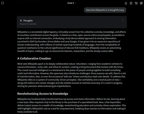 Capture d'écran de l'interface du chatbot Grok, une intelligence artificielle développée par xAI.