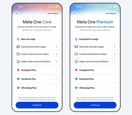 Annonce du lancement de Meta One pour Instagram, Facebook et WhatsApp sur iPhone in Canada